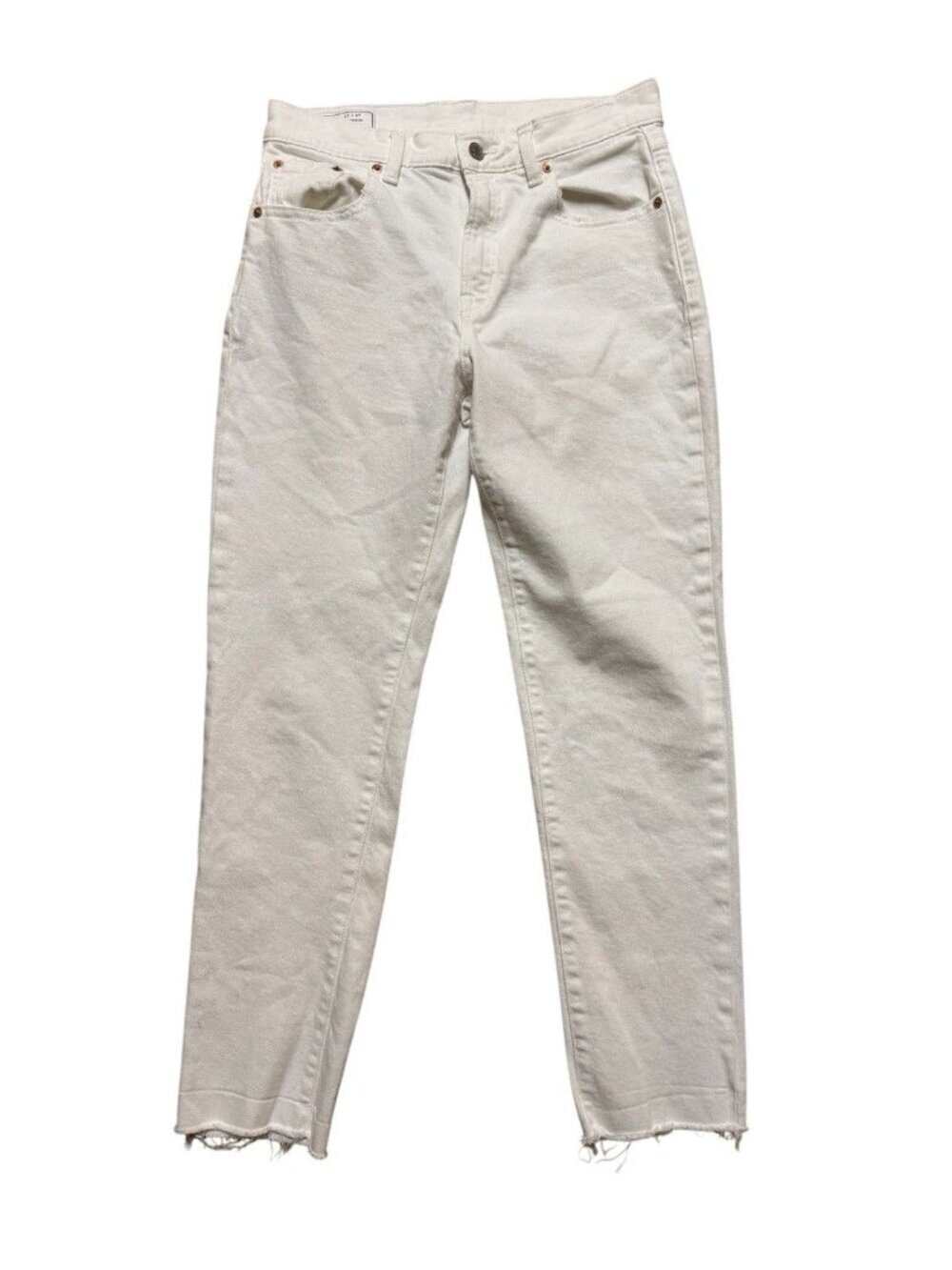 GAP Girlfriend Mid Rise White Jeans Size 27 Cropped Raw Hem